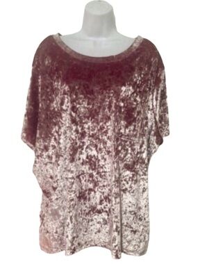 Boutique+ Rose Mauve Crushed Velvet Overlap Back Top Plus 2X